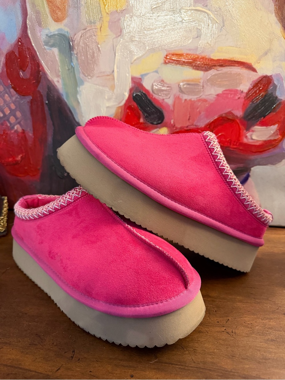 Hey Girl Hot Pink Suede slip on boots
